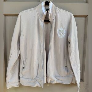 Ralph Lauren Active Tan Zip-Up Jacket with White Trim. Retro style. Embroidered.